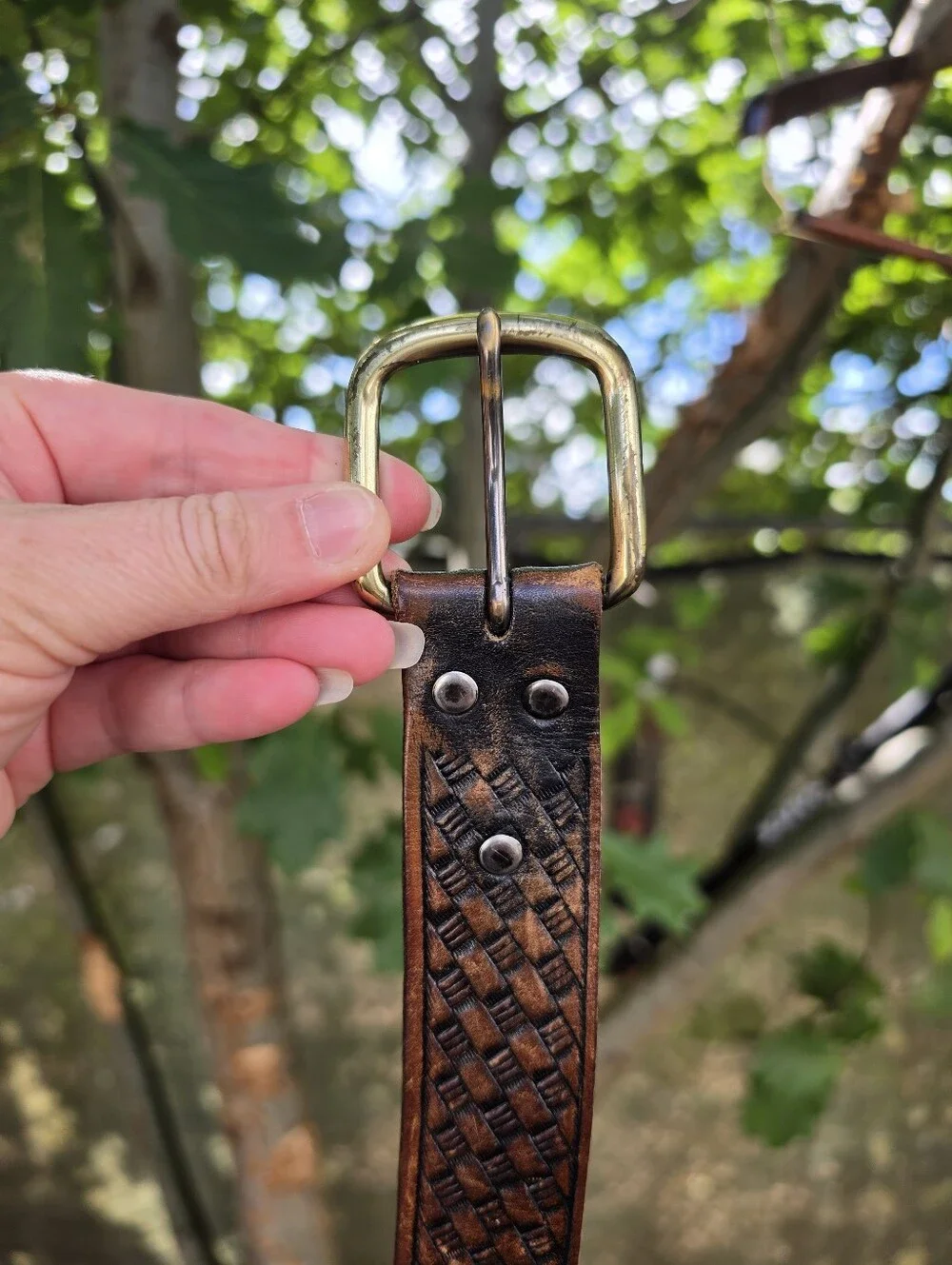 Vtg 70's 80's Brown Hand-Tooled Leather Belt Western Americana Rugged Workwear